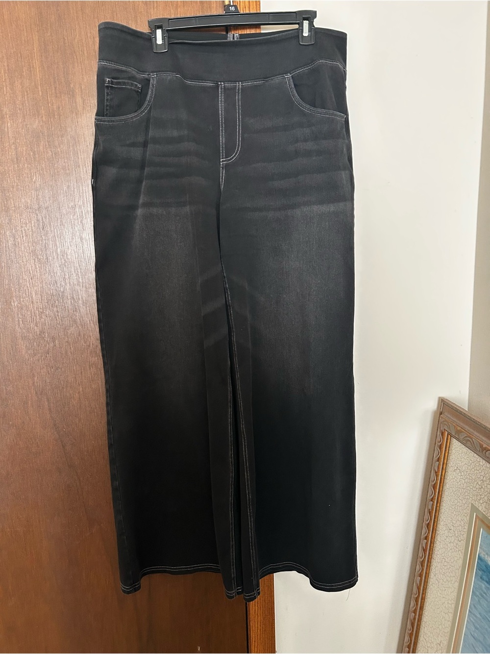 Black Halara  Wide Leg Pull-On Jeans with Contrast Stitching